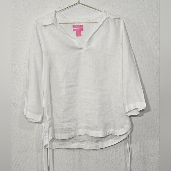 Isaac Mizrahi White Linen Top - Picture 3 of 10